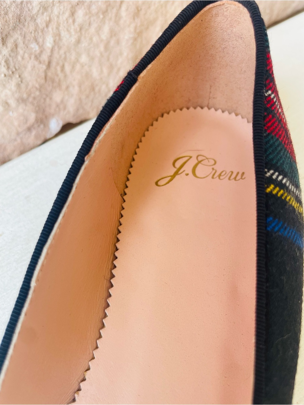 J. Crew Tartan Plaid Pointed Toe Crystal Bow Flats - Picture 7 of 8